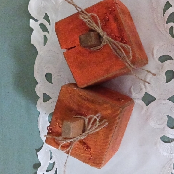 Pine Wood Painted Pumpkins Set of 2 - Picture 5 of 6